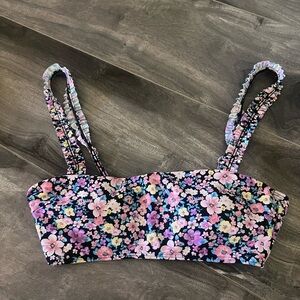 Forever 21 Black Purple Yellow Pink Floral Bikini Top Size Small